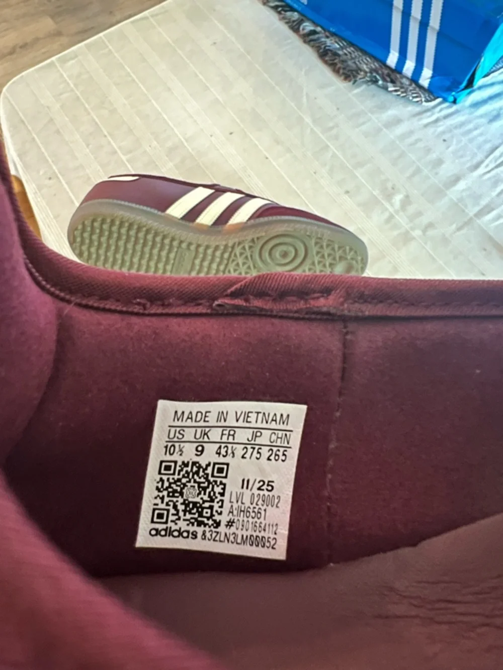 adidas Burgundy Mary Jane Sneakers with White Stripes - Picture 5 of 5